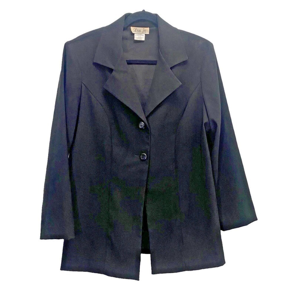 VTG  Lisa Joe Womens Black Lightweight Blazer 2 Button Collared Jacket Sz 15/16